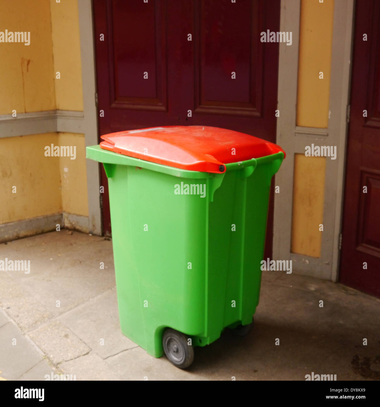 Urban landscape Colourful wheelie bin, Newcastle upon Tyne Stock