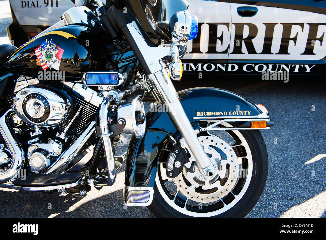 Richmond County North Carolina police sheriff motorcycle and car Stock Photo