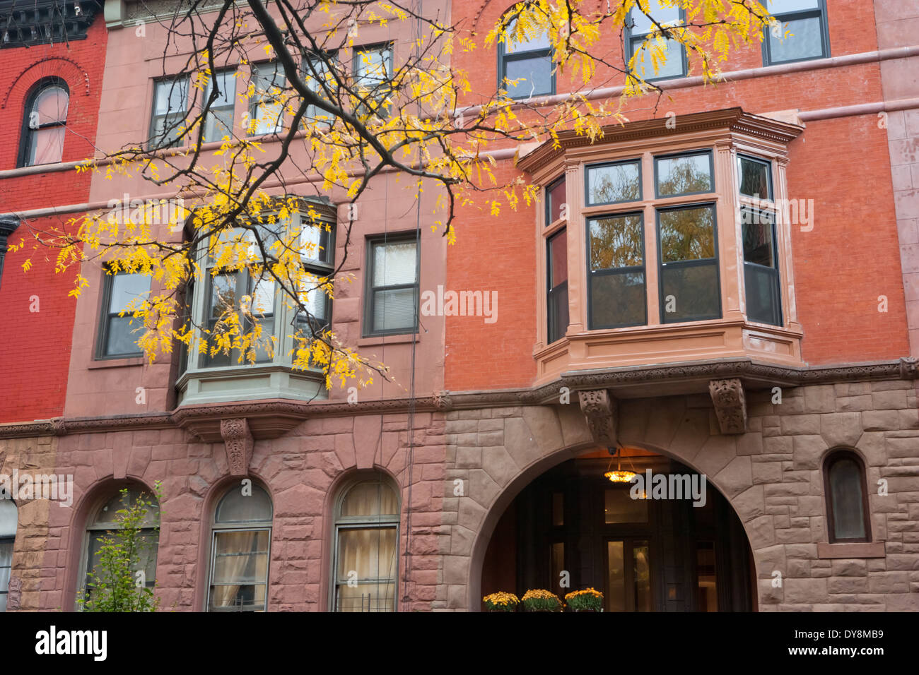 Harlem Row Houses in the Mount Morris Park Historic District, Autumn, New York, USA Stock Photo
