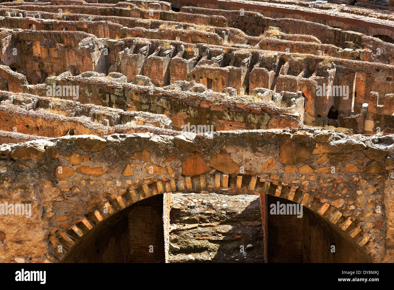 Interior lower level of the Colosseum, Rome, Italy Stock Photo