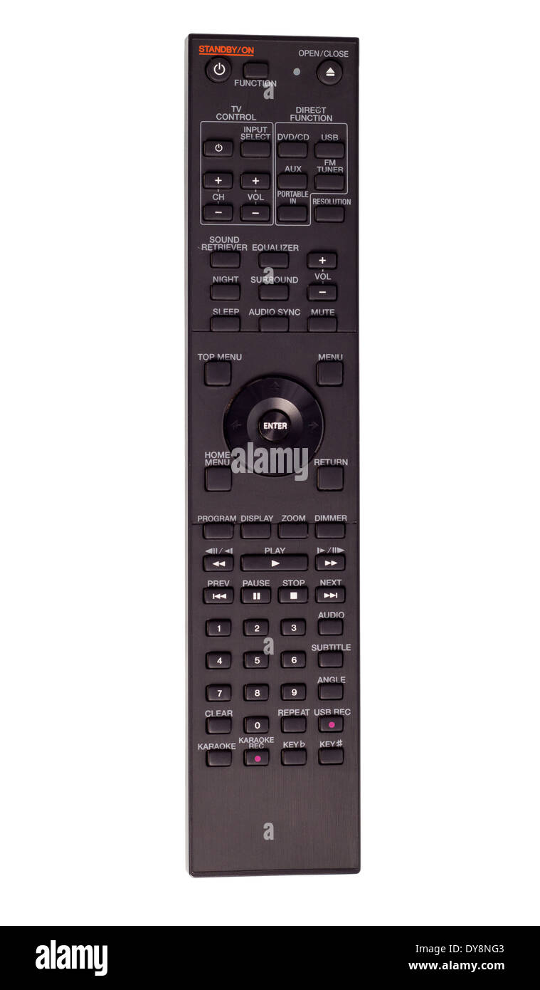 Black DVD player remote control on isolated background Stock Photo