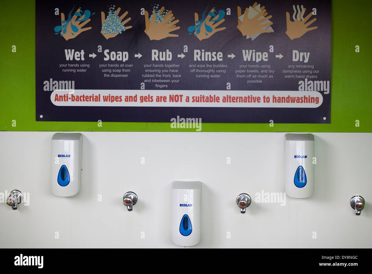 Ecolab Hand Wash Soap Sanitizer Dispenser with instructions on how to