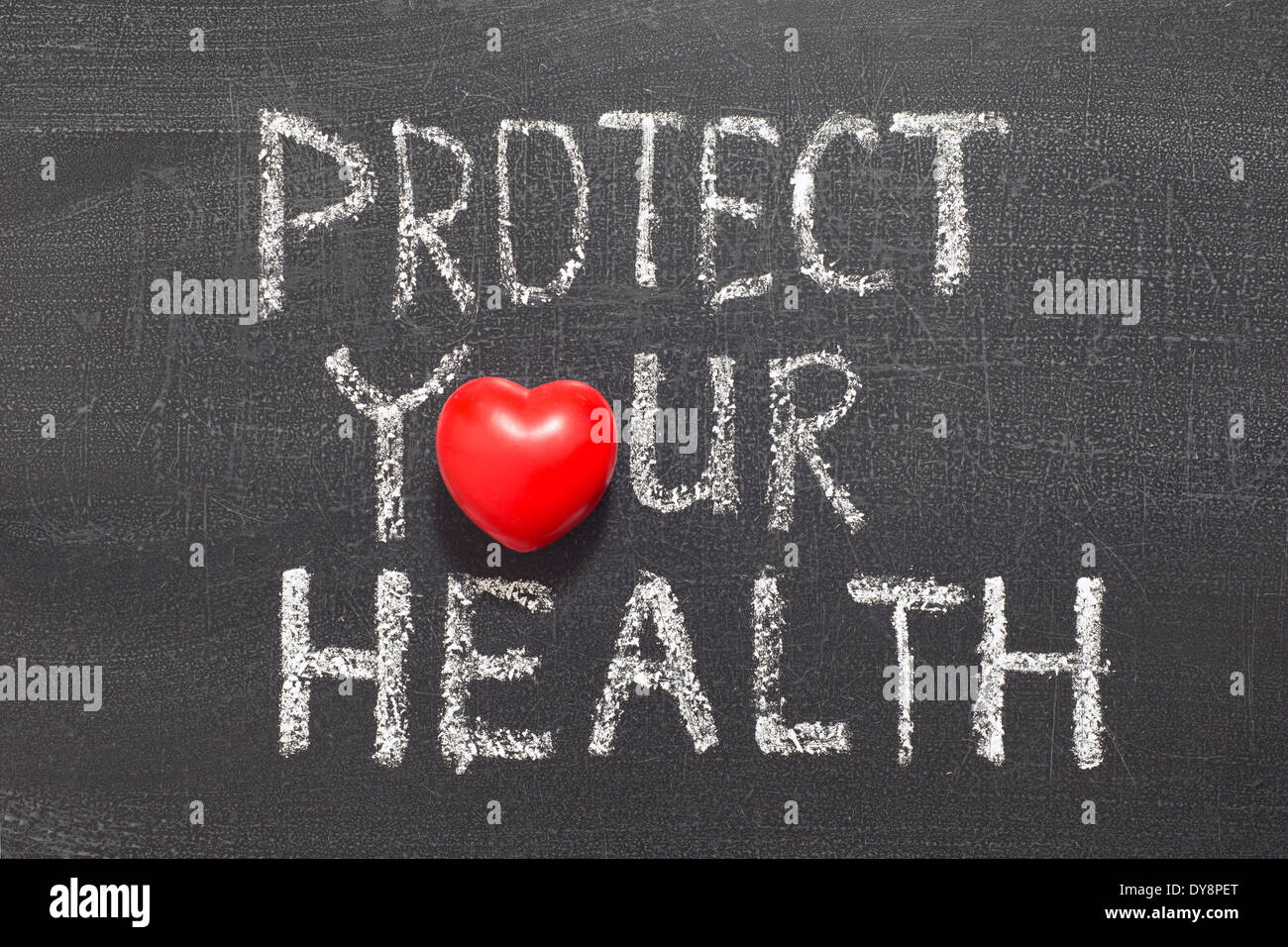 protect your health concept phrase handwritten on the blackboard Stock Photo