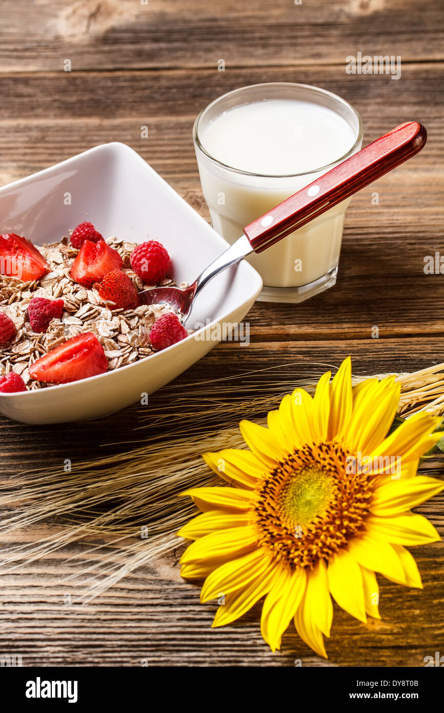 Delicious and healthy wholegrain muesli breakfast Stock Photo