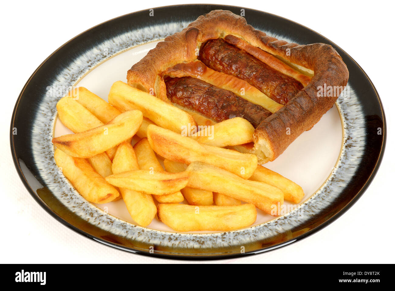 Sausage Toad in the Hole with Chips Stock Photo 68421323 Alamy