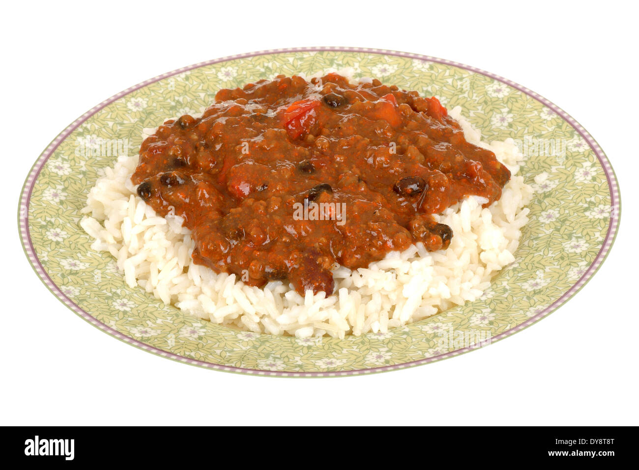Chilli con carne with rice stock photo alamy