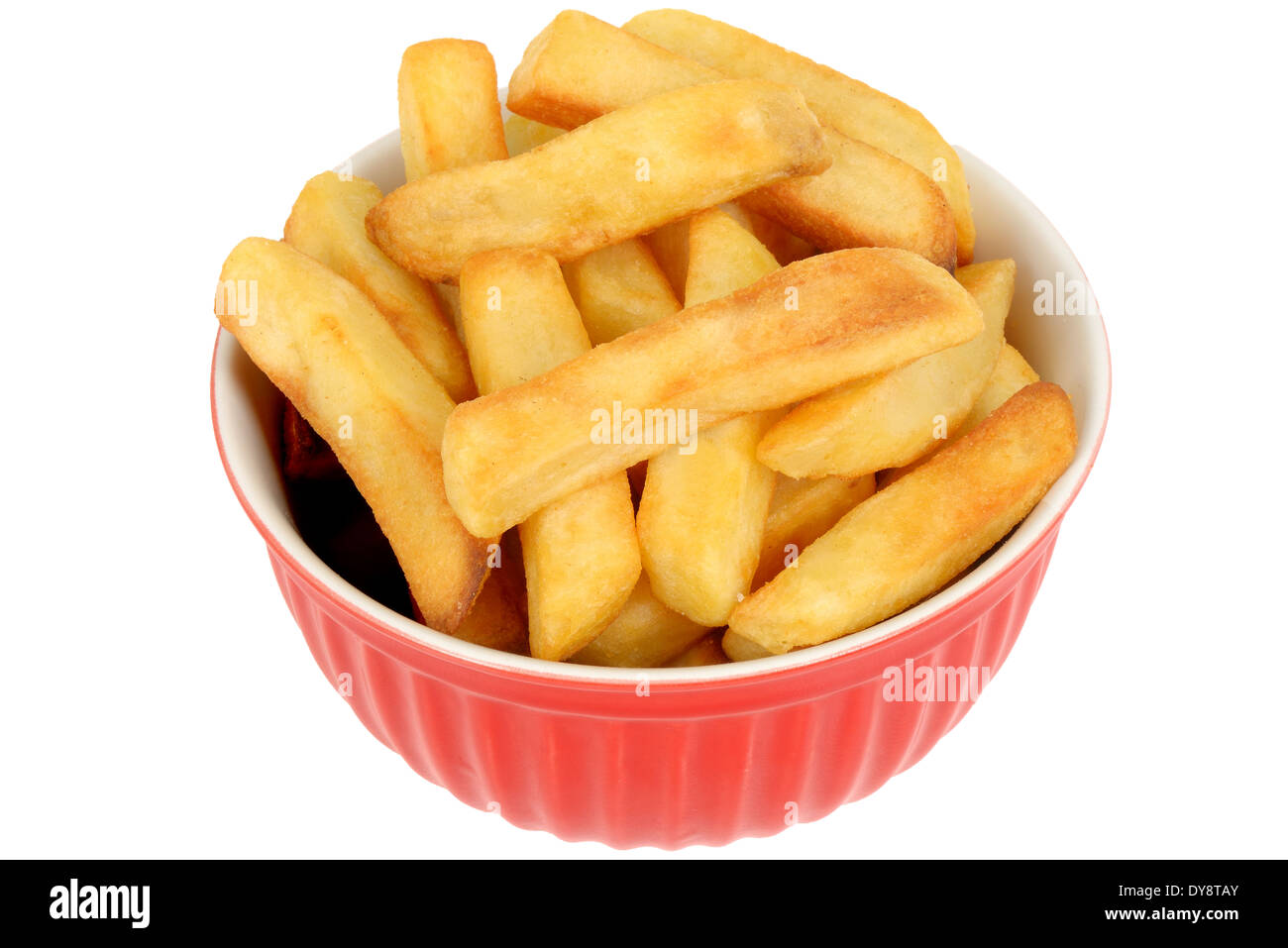 Popular British Snack Homemade Bowl Of Freshly Fried Thick Cut Chips Ready To Eat Isolated