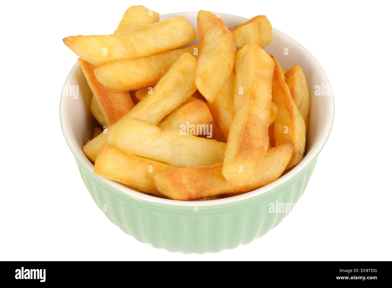 Popular British Snack Homemade Bowl Of Freshly Fried Thick Cut Chips Ready To Eat Isolated