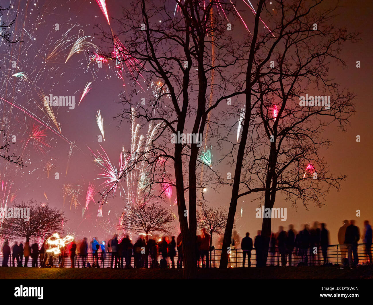 New Year's Eve fireworks, Erfurt, Germany Stock Photo
