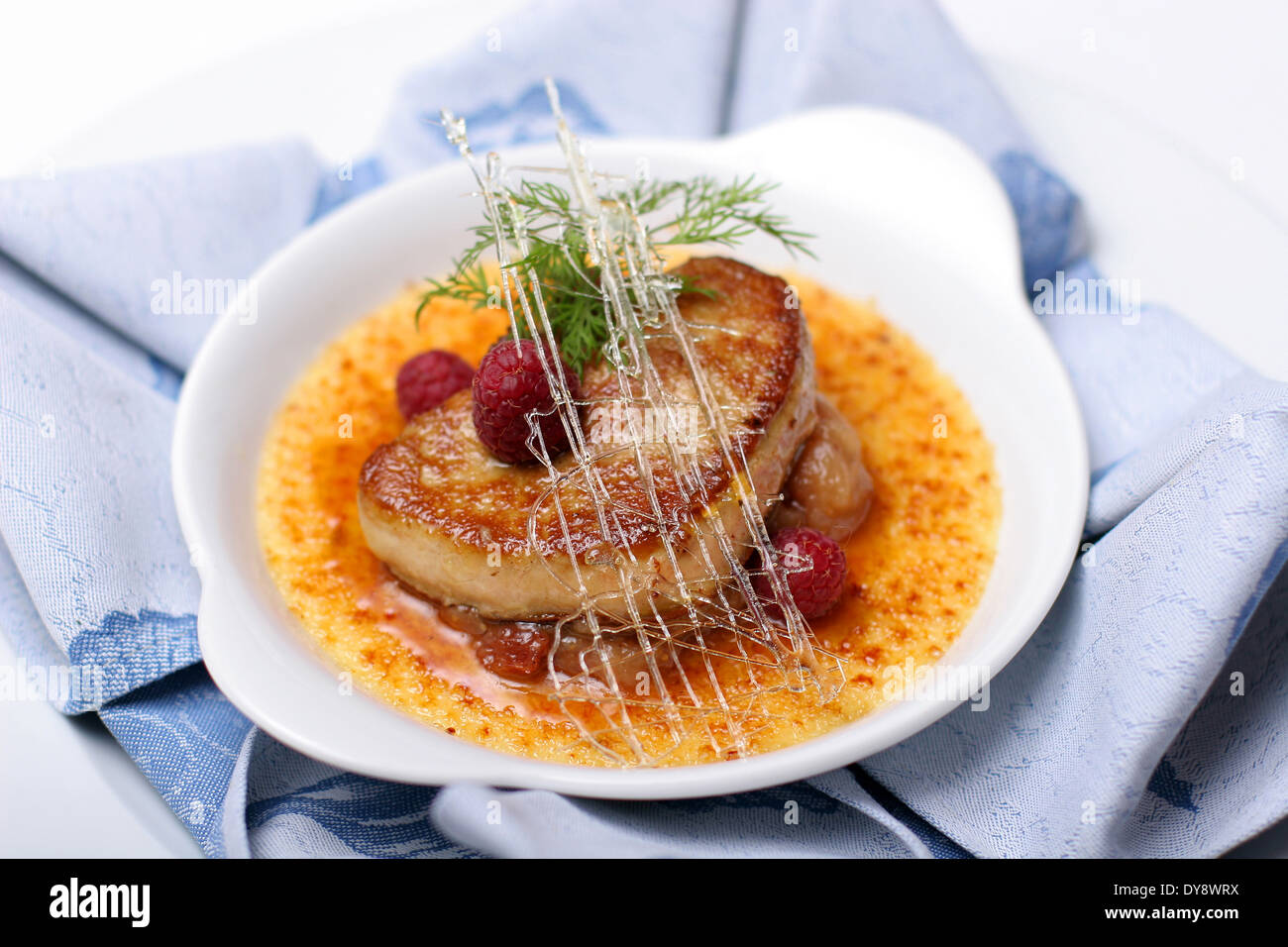 Foie gras with raspberries syrup. Goose liver Stock Photo Alamy