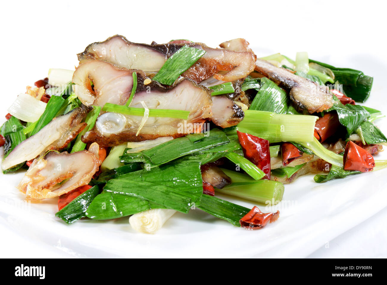 Chinese Food Fried fish slices with leek Stock Photo Alamy
