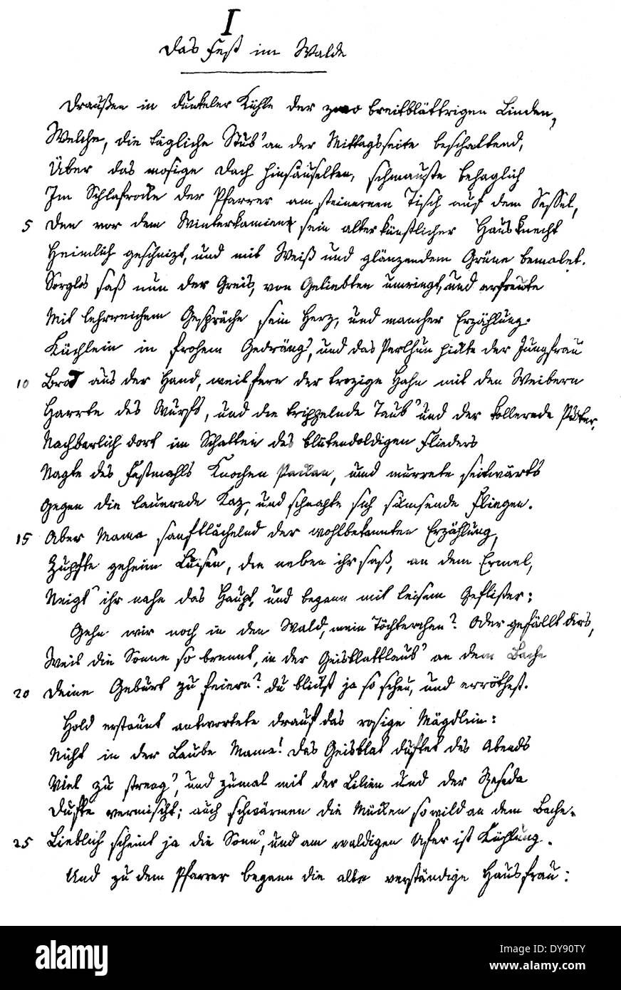 hand-written manuscript by Johann Heinrich Voss, 1751 - 1826, a German poet and translator, Stock Photo