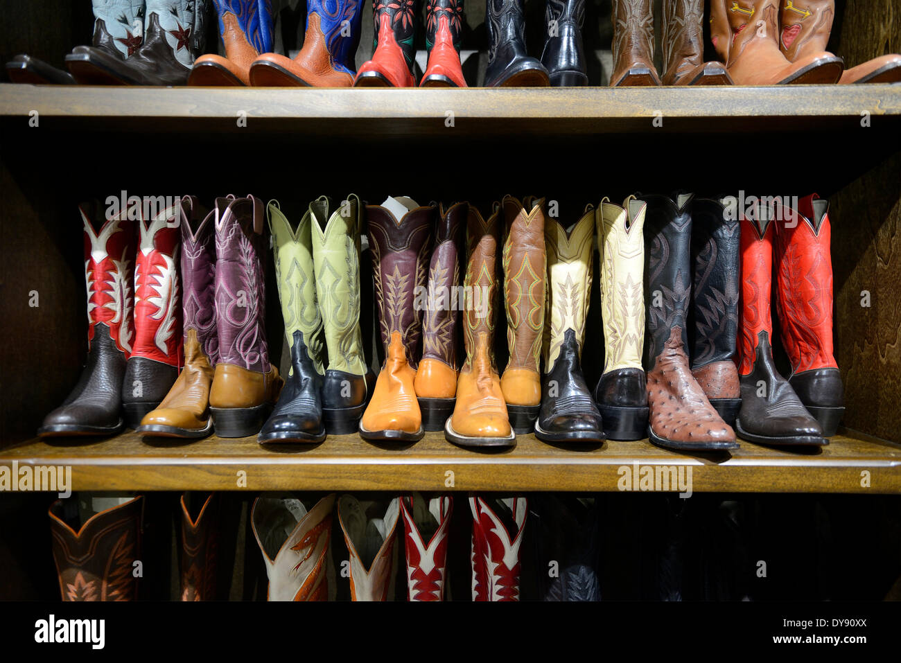 North America, Texas, USA, United States, America, Fort Worth, boots, cowboy boots, shop, shoe, store, shopping Stock Photo