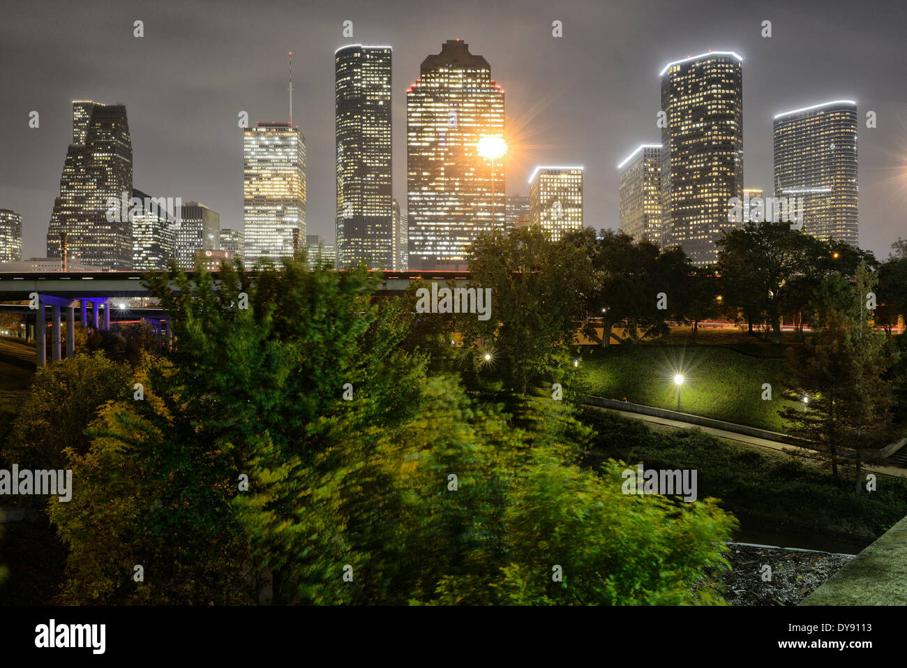 Houston texas skyline night lights High Resolution Stock Photography