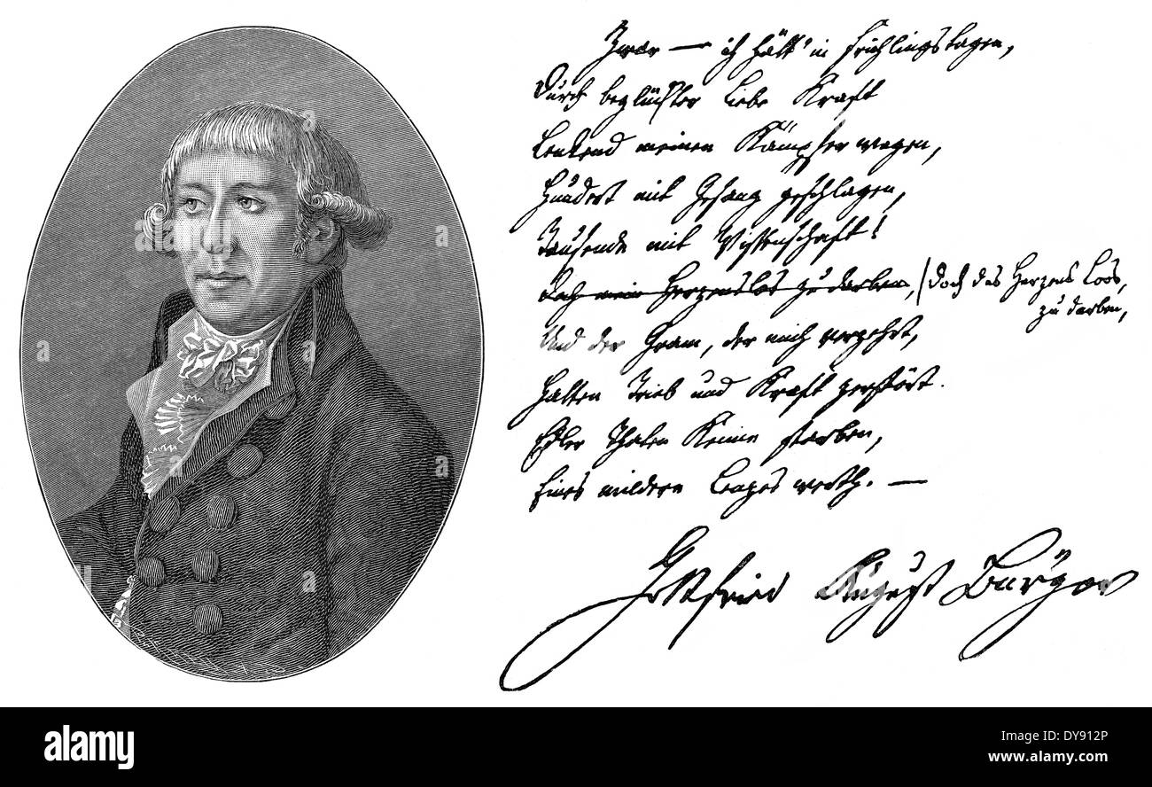 Gottfried August Buerger, 1747 - 1794, a German poet of the Enlightenment, author of The Adventures of Baron Munchausen, Stock Photo