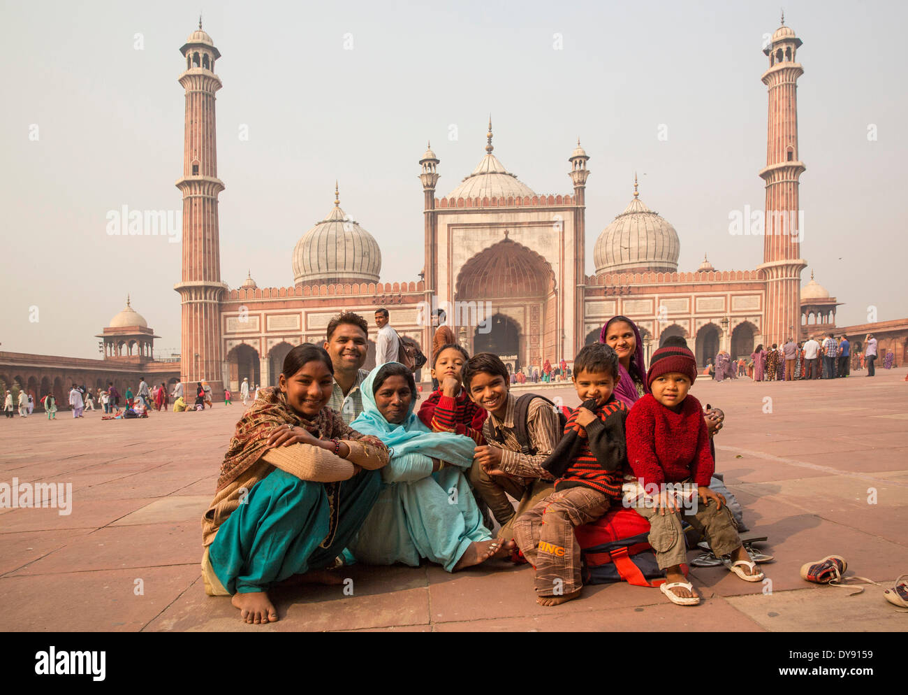 Jama Masjid mosque Old Delhi Delhi masterpiece Mogul's architecture Asia church religion towers place people group Indian, Stock Photo
