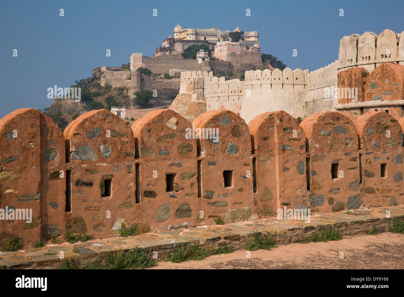 Fort, Kumbhalgarh, Rajasthan, wall, framed, Asia, India, Stock Photo