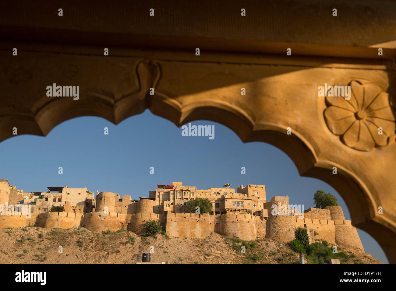 Fort, Jaisalmer, Rajasthan, military wall, bastions, Asia, India, town, city, Stock Photo