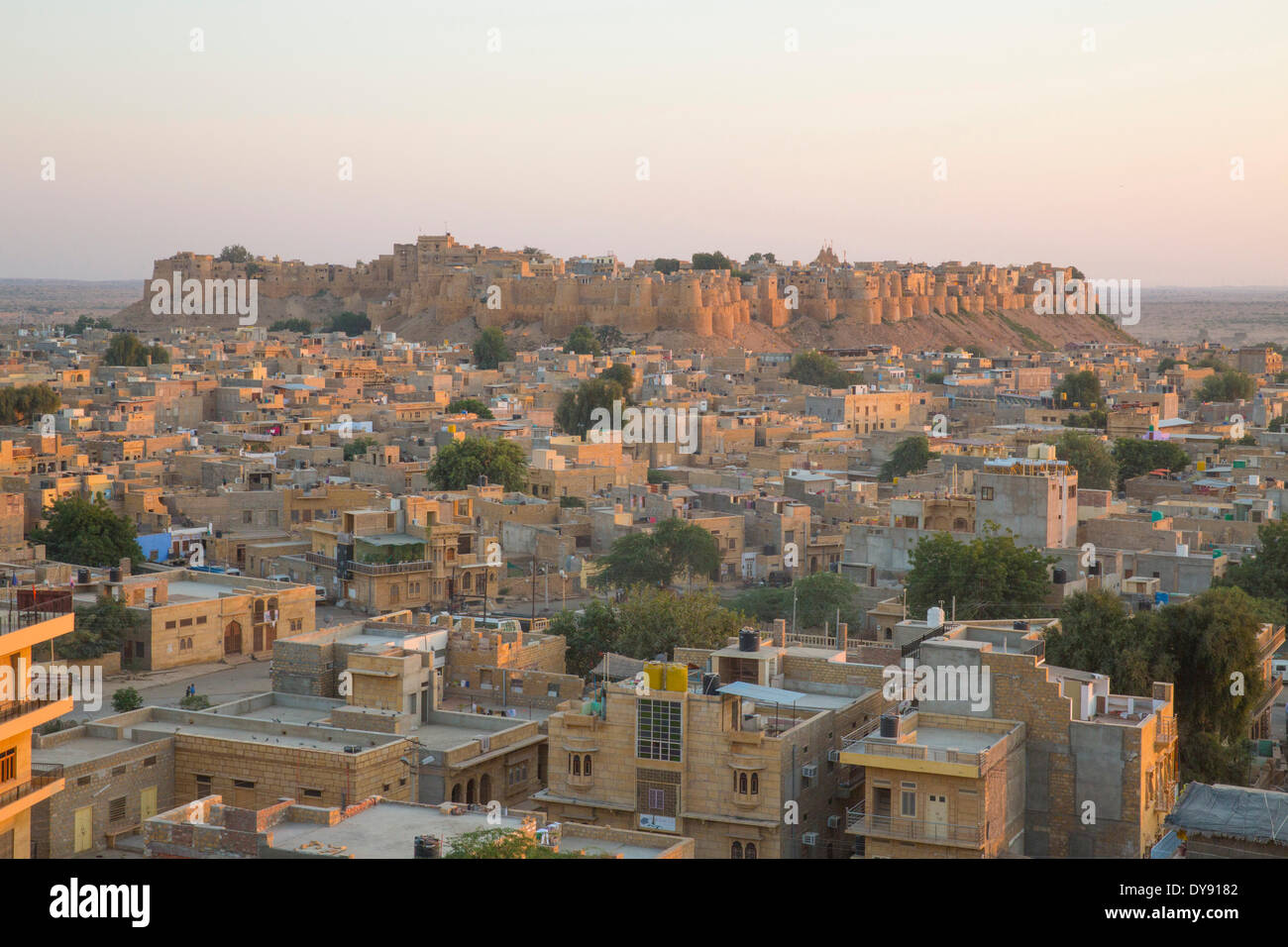 Fort, Jaisalmer, Rajasthan, military wall, bastions, Asia, India, town, city, Stock Photo