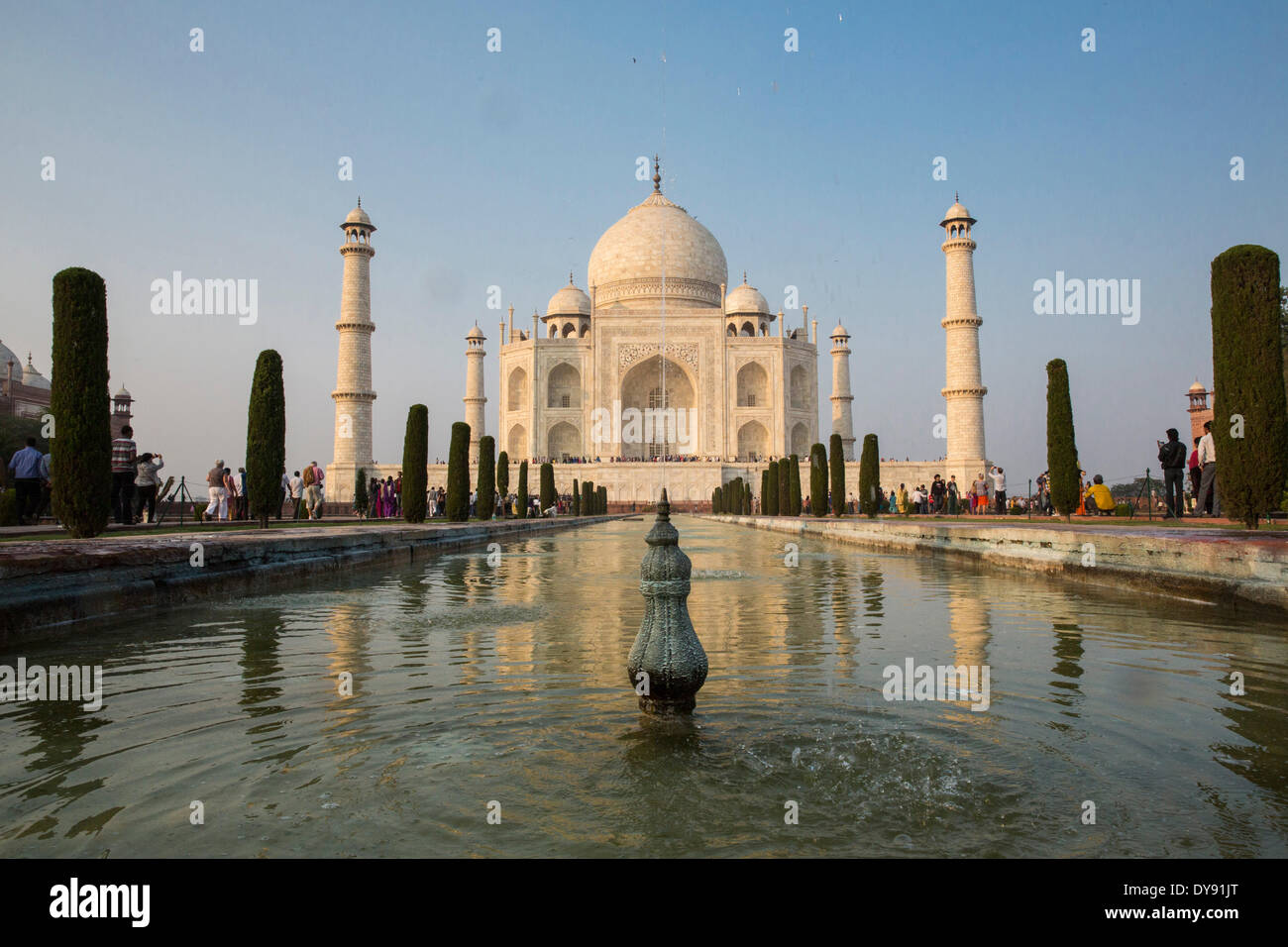 Taj Mahal, Agra, Uttar Pradesh, mausoleum, Asia, minaret, park, pond Stock Photo