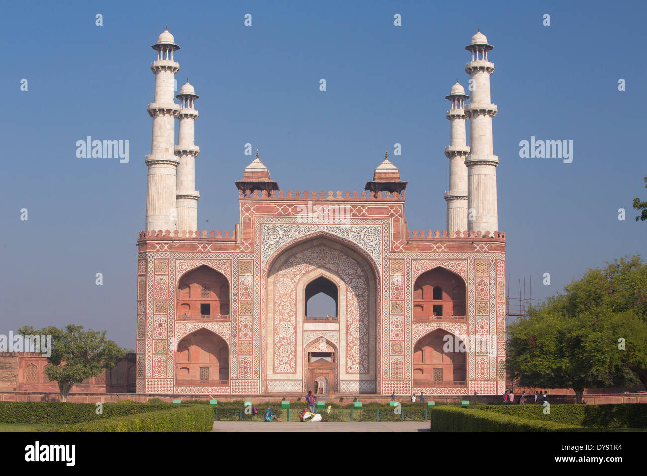 Tomb, Sikandra, Agra, Uttar Pradesh, towers, religion, Asia, Stock Photo