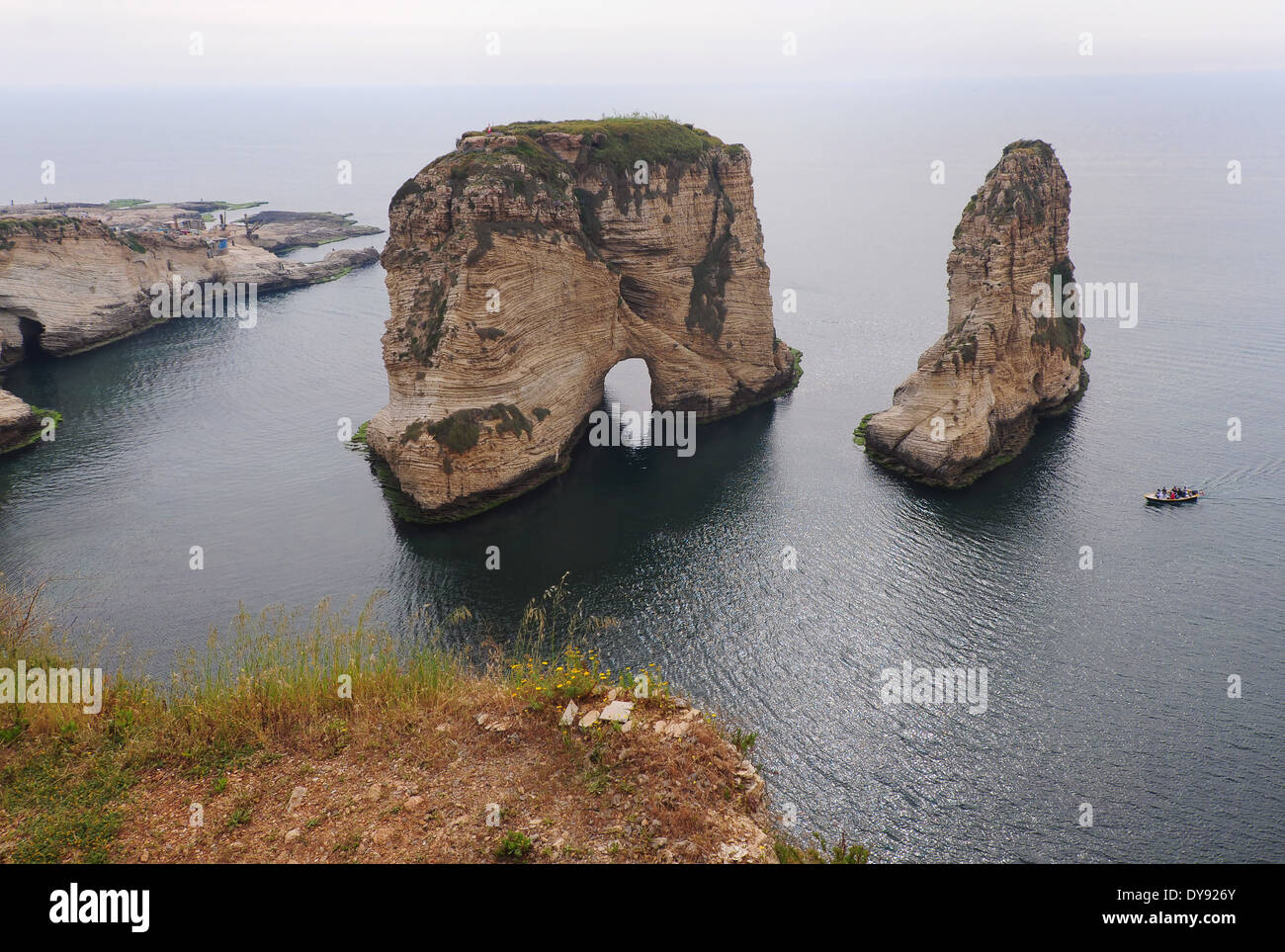 Pigeon Rock in Beirut, Lebanon Stock Photo