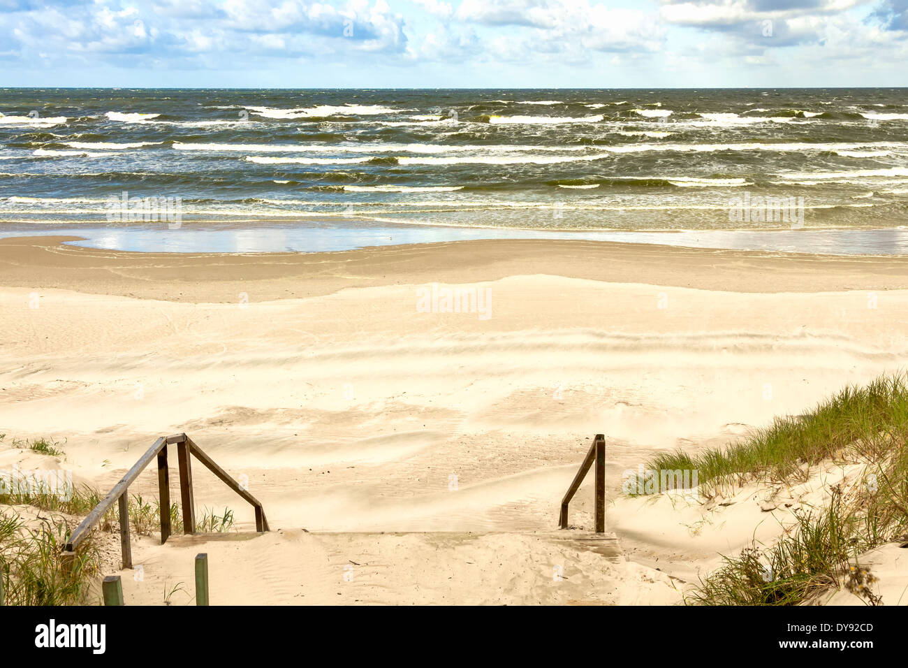 Sand beach. View to Baltic Sea Costline. Curonian Spit, Nida, Neringa, Lithuania Stock Photo