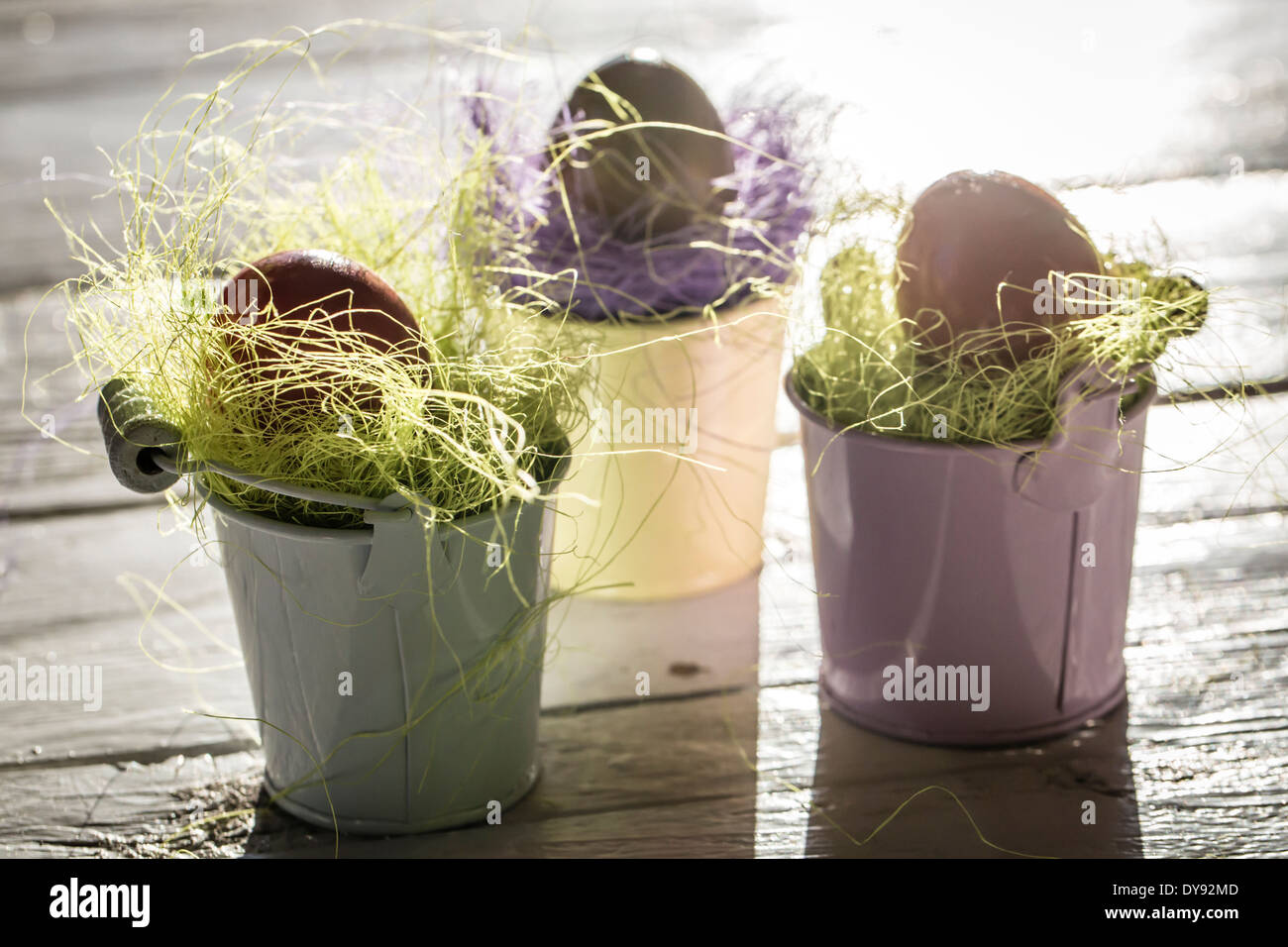Easter eggs in small buckets Stock Photo - Alamy