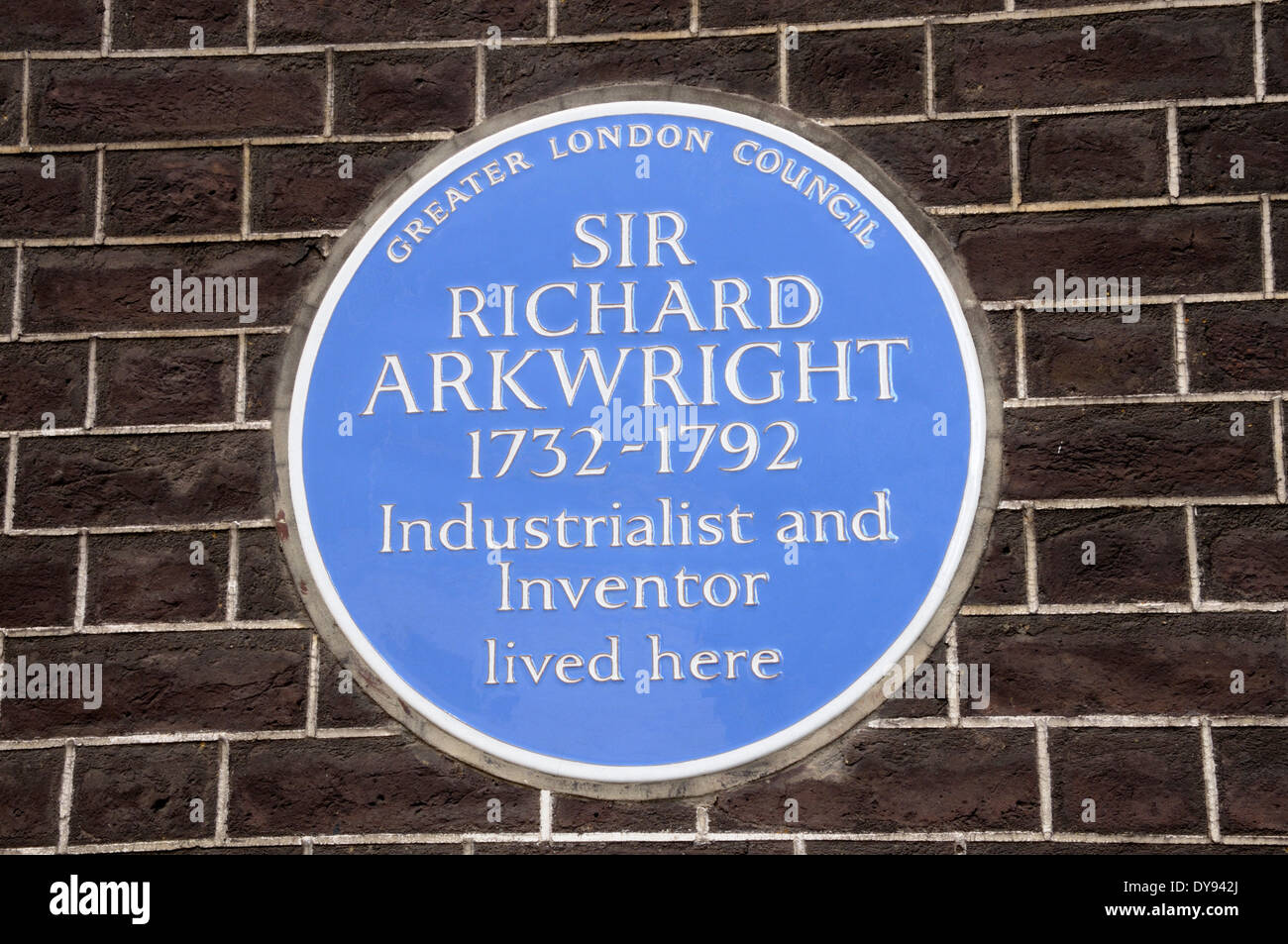 London, England, UK. Blue Plaque: home of Sir Richard Arkwright (1732-1792) at 8 Adam Street, Westminster, Stock Photo
