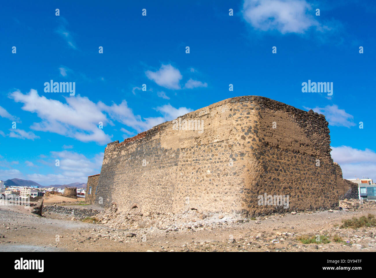 Fortress ruins, El Charco district, Puerto del Rosaro, Fuerteventura, the Canary Islands, Spain, Europe Stock Photo