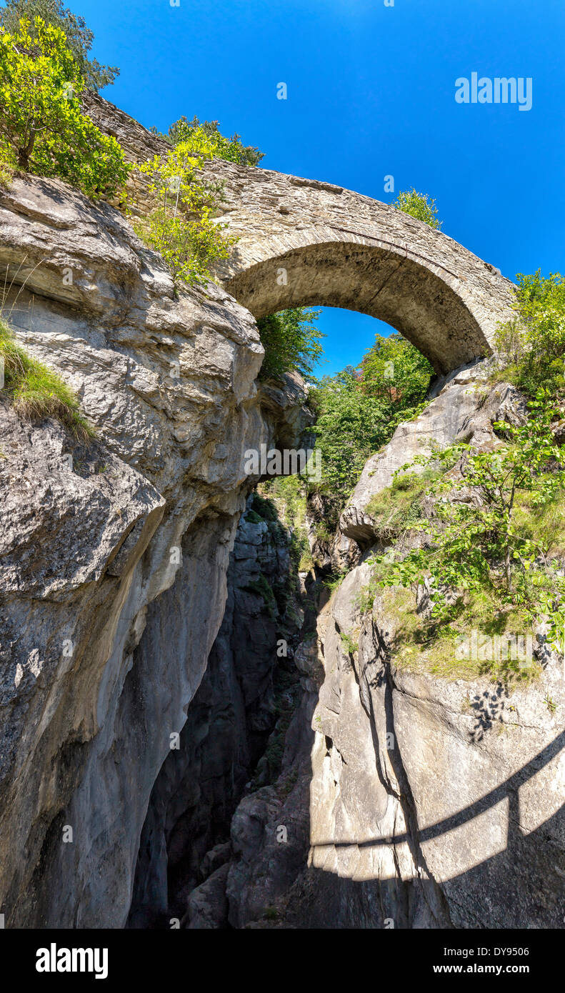 Pont du Diable, Route du Sanetsch, landscape, summer, Saviese, Wallis, Valais, Switzerland, Europe, bridge, stone bridge, Stock Photo