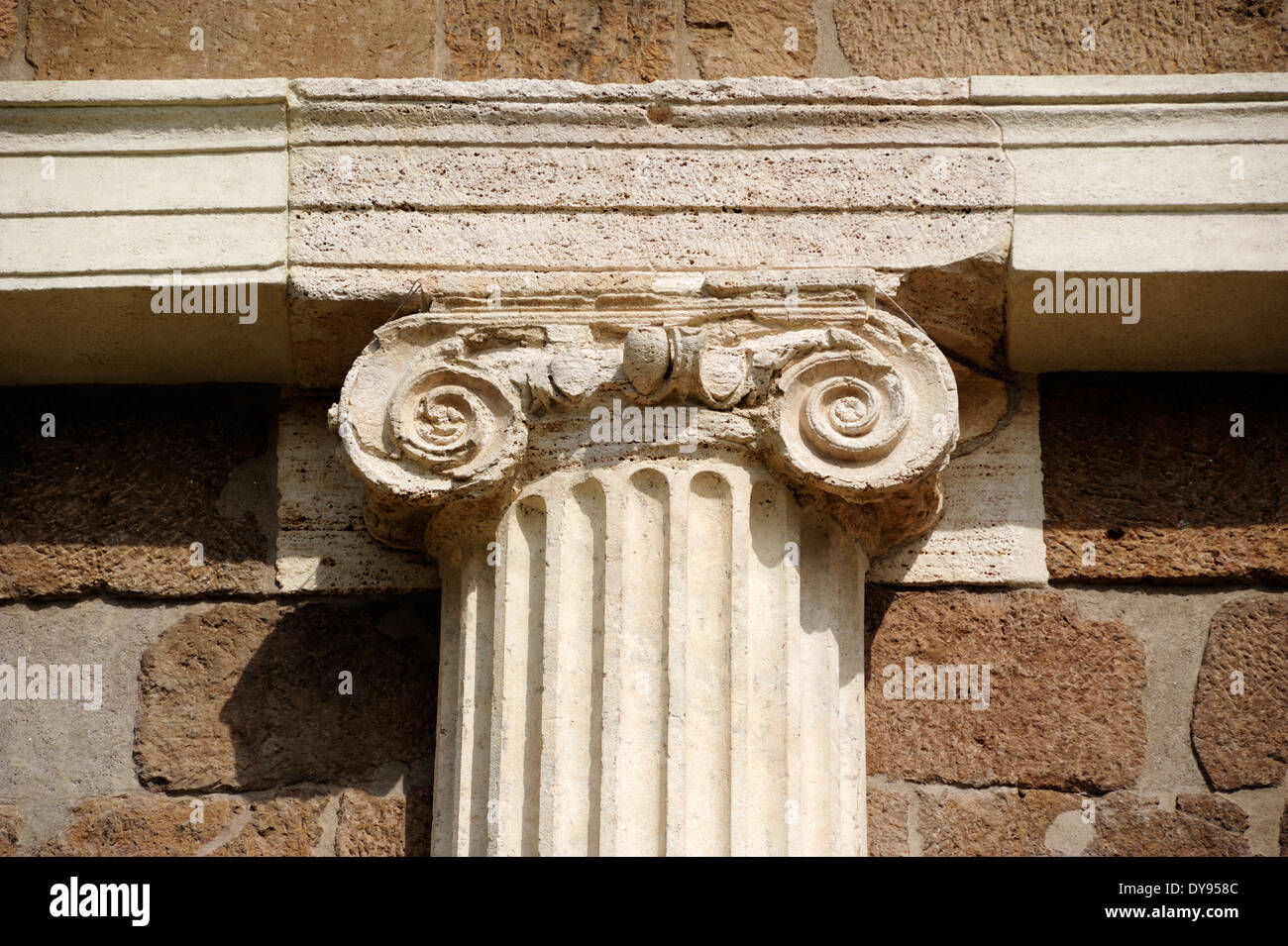 Italy, Rome, Forum Boarium, tempio della Fortuna Virile, temple of Portunus Virilis, ionic column capital Stock Photo