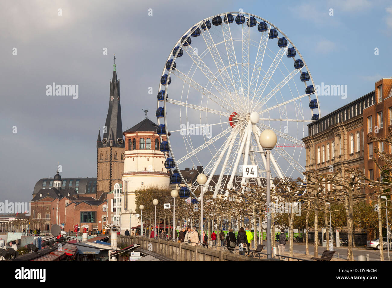 Germany, North Rhine-Westphalia, Duesseldorf, Promenade and Big Wheel, Castle Tower and Lambertus Church Stock Photo