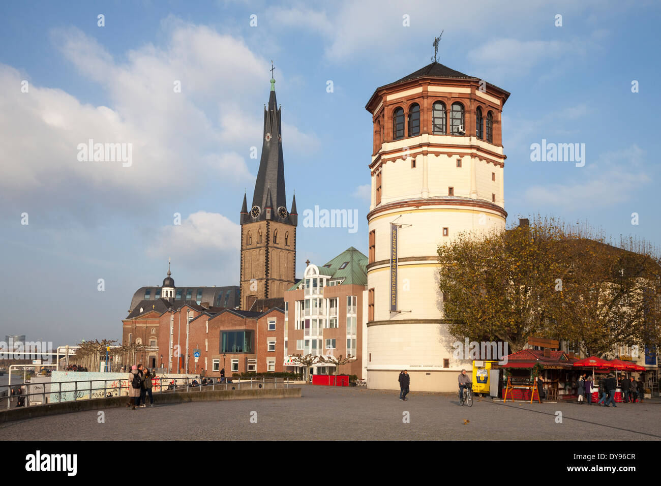 Germany, North Rhine-Westphalia, Duesseldorf, Burgplatz, Castle Tower, Shipping Museum, Lambertus Church Stock Photo