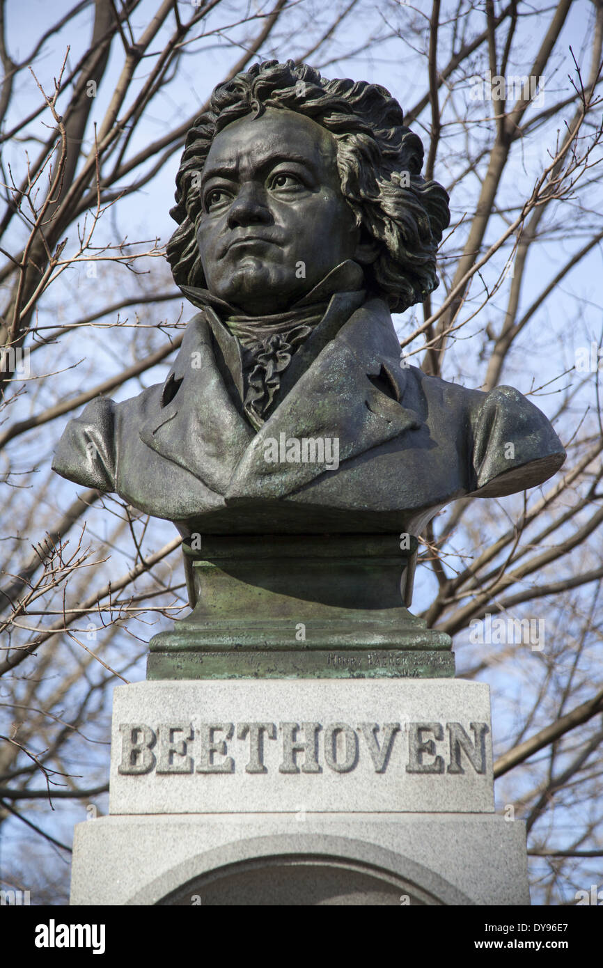 Sculpture of Beethoven in Concert Grove at Prospect Park, Brooklyn, NY. Stock Photo