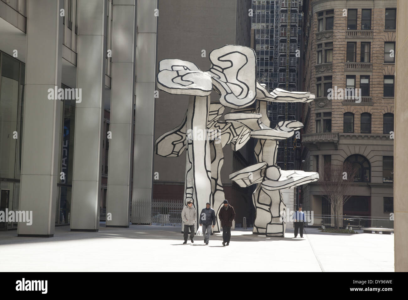 French sculptor Jean Dubuffet‘s 25-ton sculpture Group of Four Trees is featured in Chase Manhattan Plaza,  NYC Stock Photo