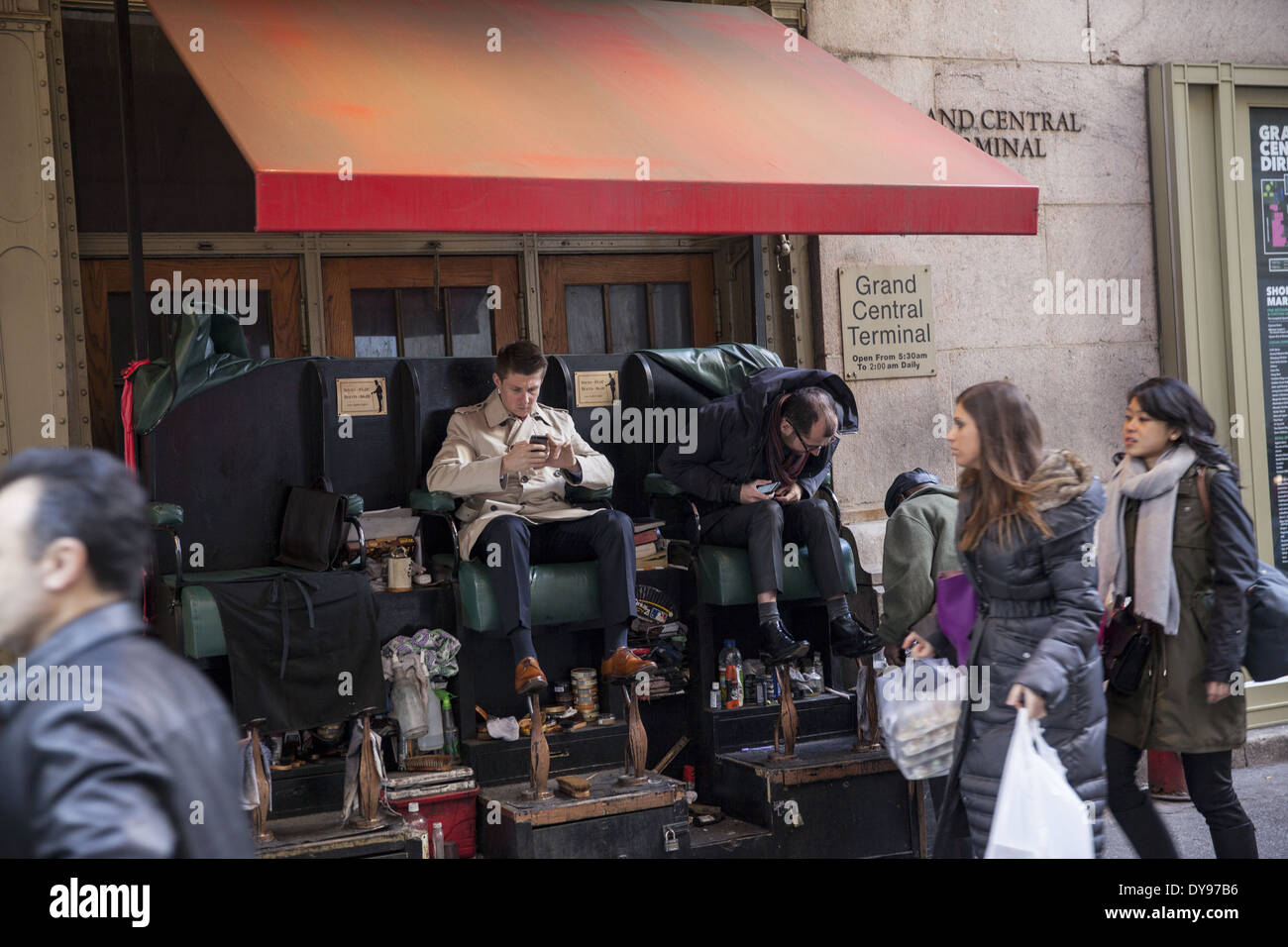 Small shoeshine business on the sidewalk outside Grand Central Terminal on 42nd St. in NYC. Stock Photo