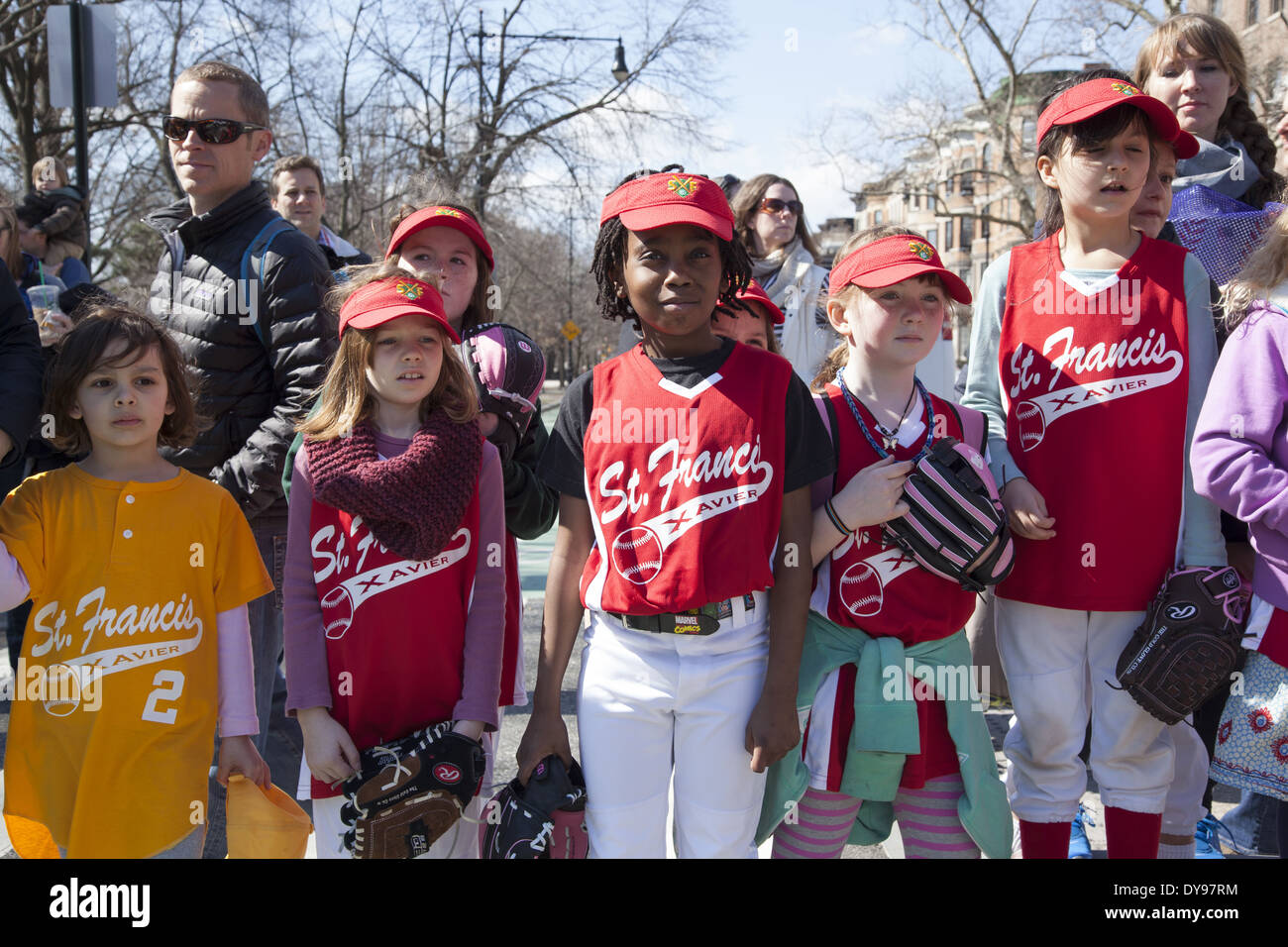 Little League Parade starts the baseball season in Park Slope, Brooklyn, NY. Stock Photo