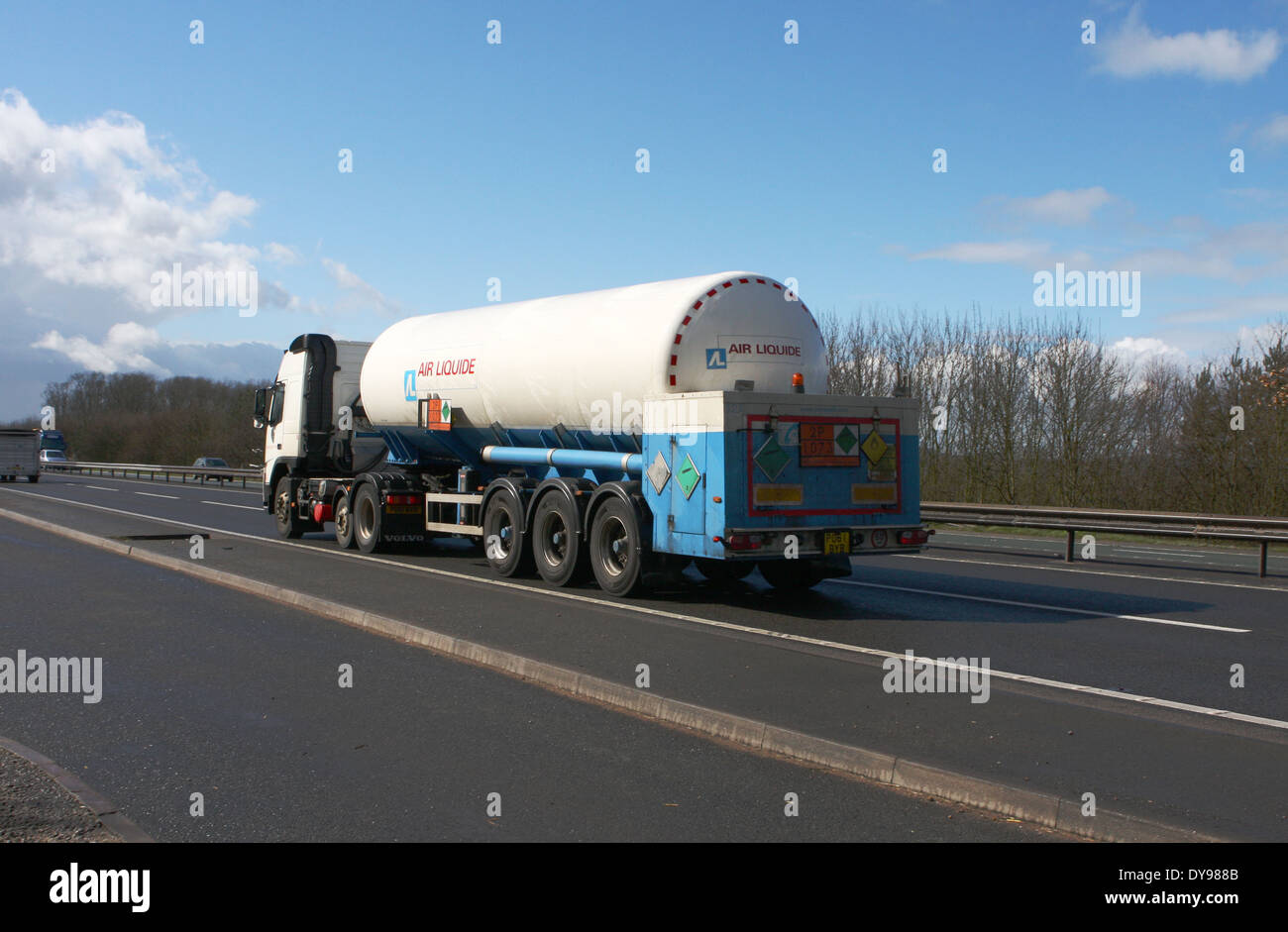 An Air Liquide truck traveling along the A46 dual carriageway in Leicestershire, England Stock Photo
