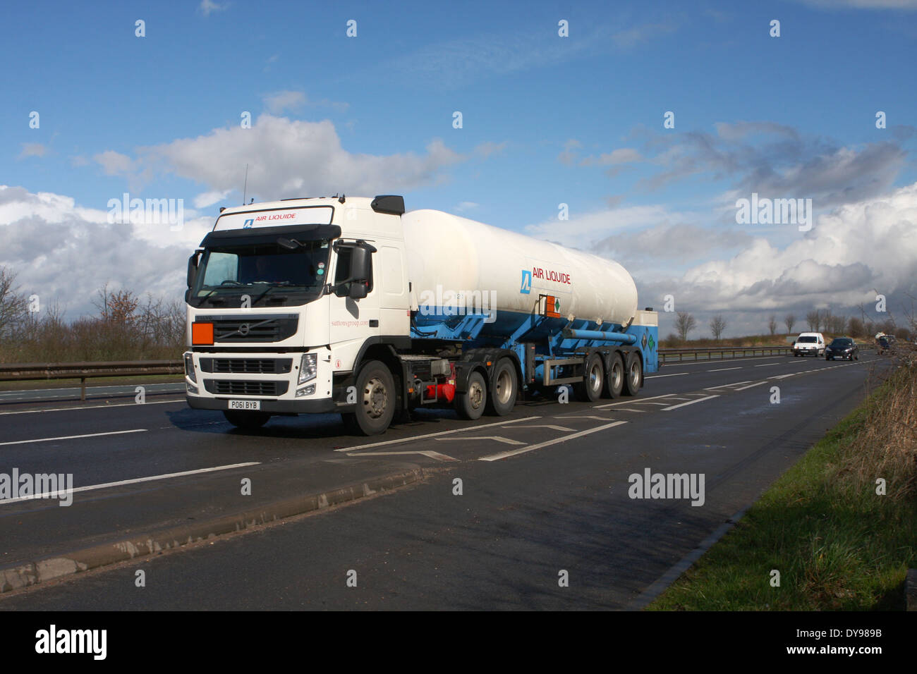 An Air Liquide truck traveling along the A46 dual carriageway in Leicestershire, England Stock Photo