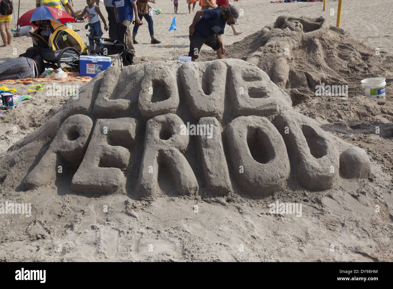 Annual Sand Castle building contest at the beach at Coney Island, Brooklyn, NY. Stock Photo