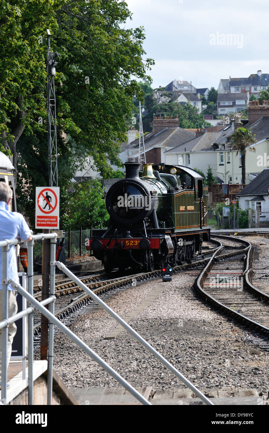 Steam trains in station. Stock Photo