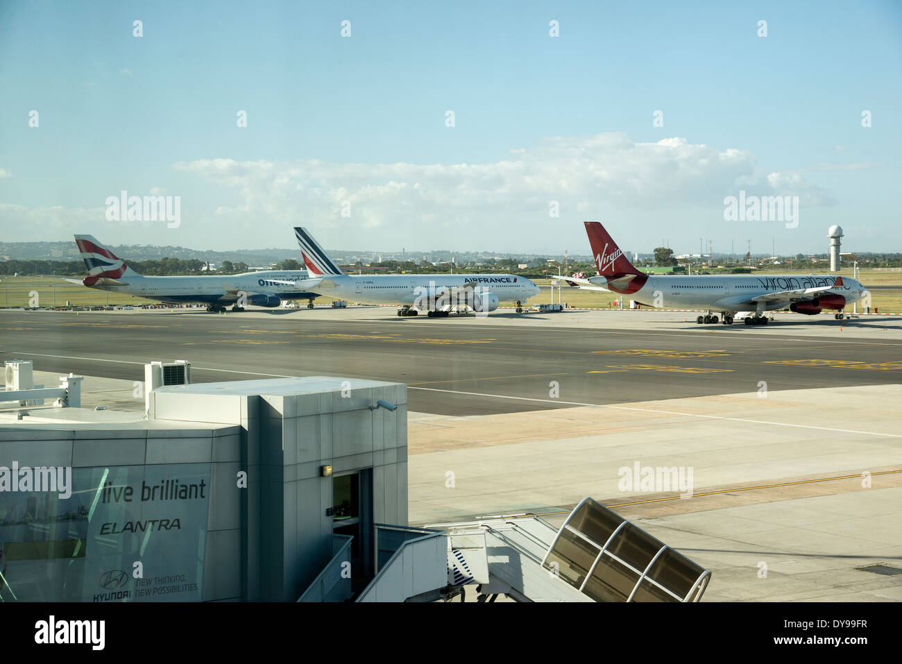 Foreign passenger jets on the apron at Cape Town International Airport South Africa Stock Photo
