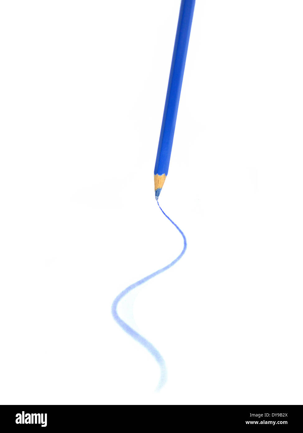 Blue pencil marking a paper on white background Stock Photo