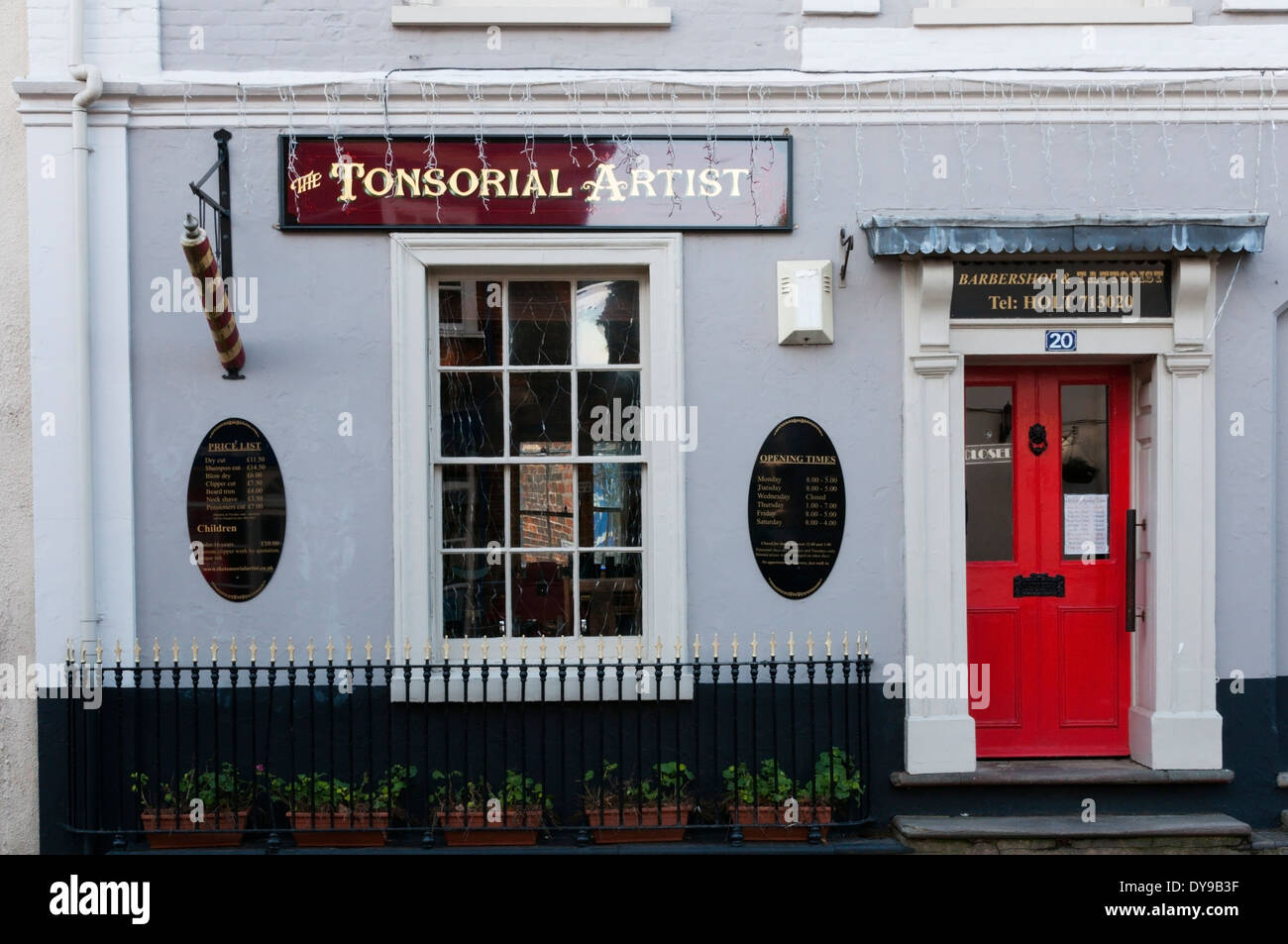 A barbers or hairdressers in Holt, Norfolk. Stock Photo