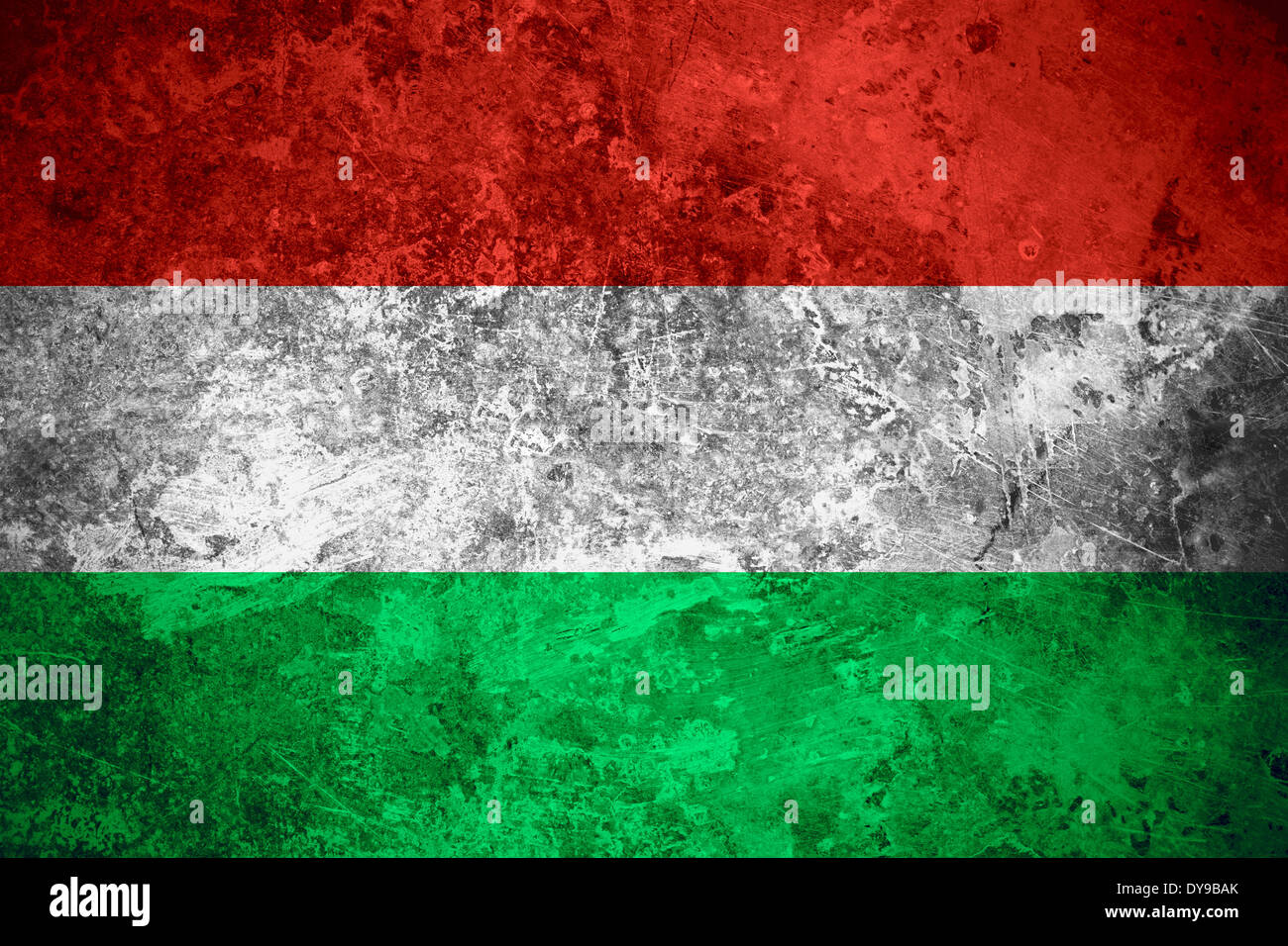flag of Hungary or Hungarian banner on vintage metal texture Stock Photo