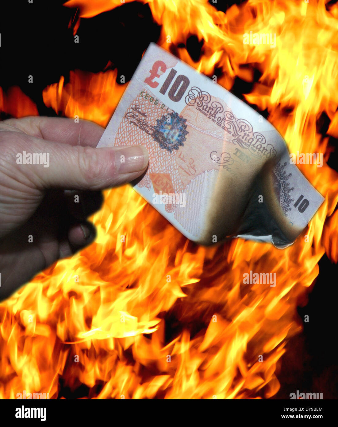 An illustration of the concept of having money to burn UK sterling
