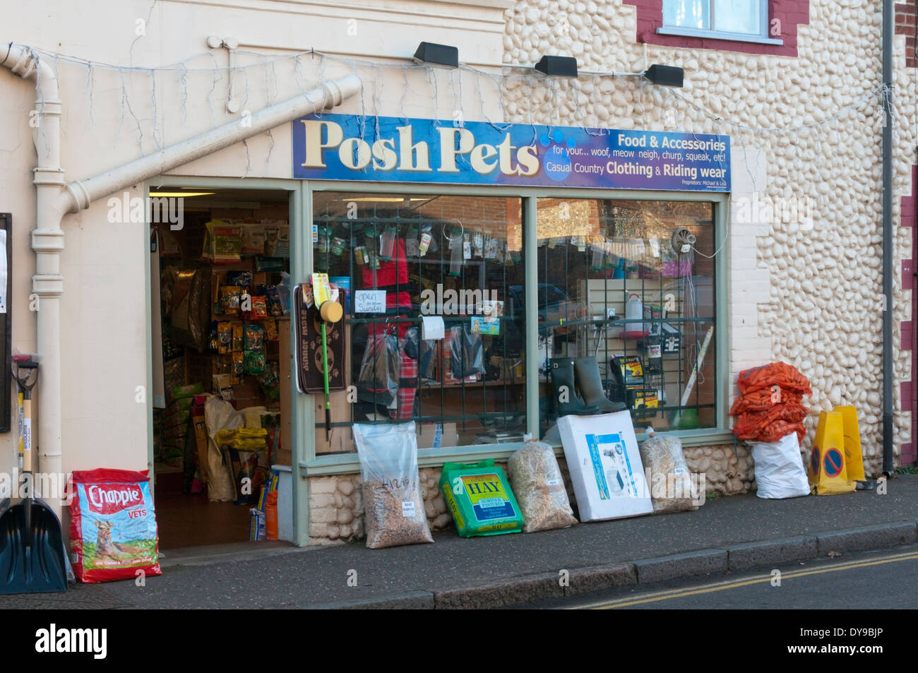 The premises of Posh Pets selling pet food & accessories with riding clothing in Holt, Norfolk. Stock Photo