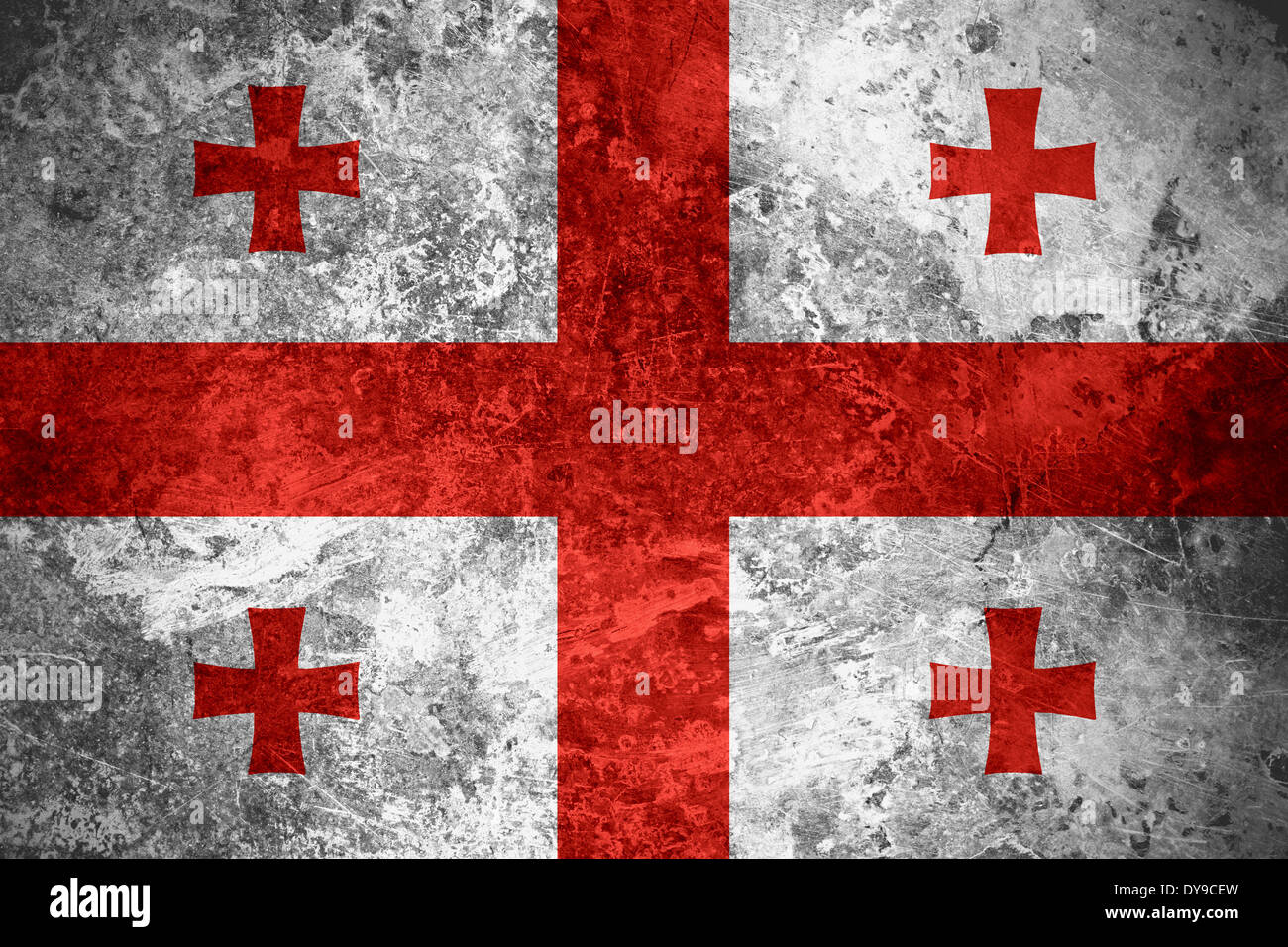 flag of Georgia or Georgian banner on vintage metal texture Stock Photo