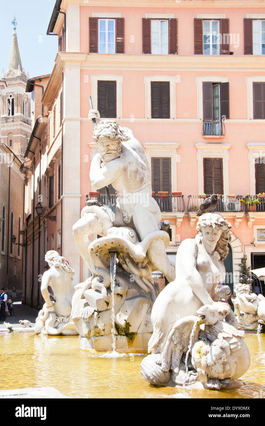 Neptune fountain in Navona square; Rome Stock Photo